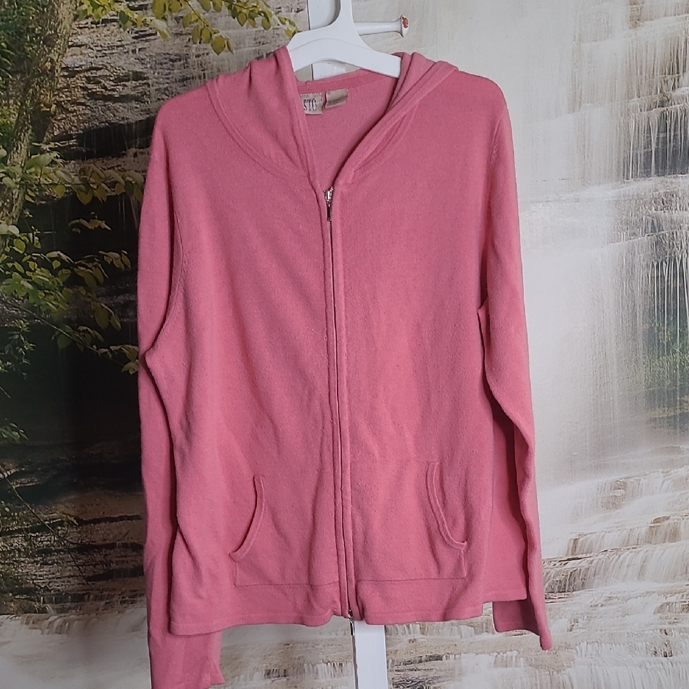 STO Womens Large Pink Full Zip Up Long Sleeve Acrylic Blend Hoodie